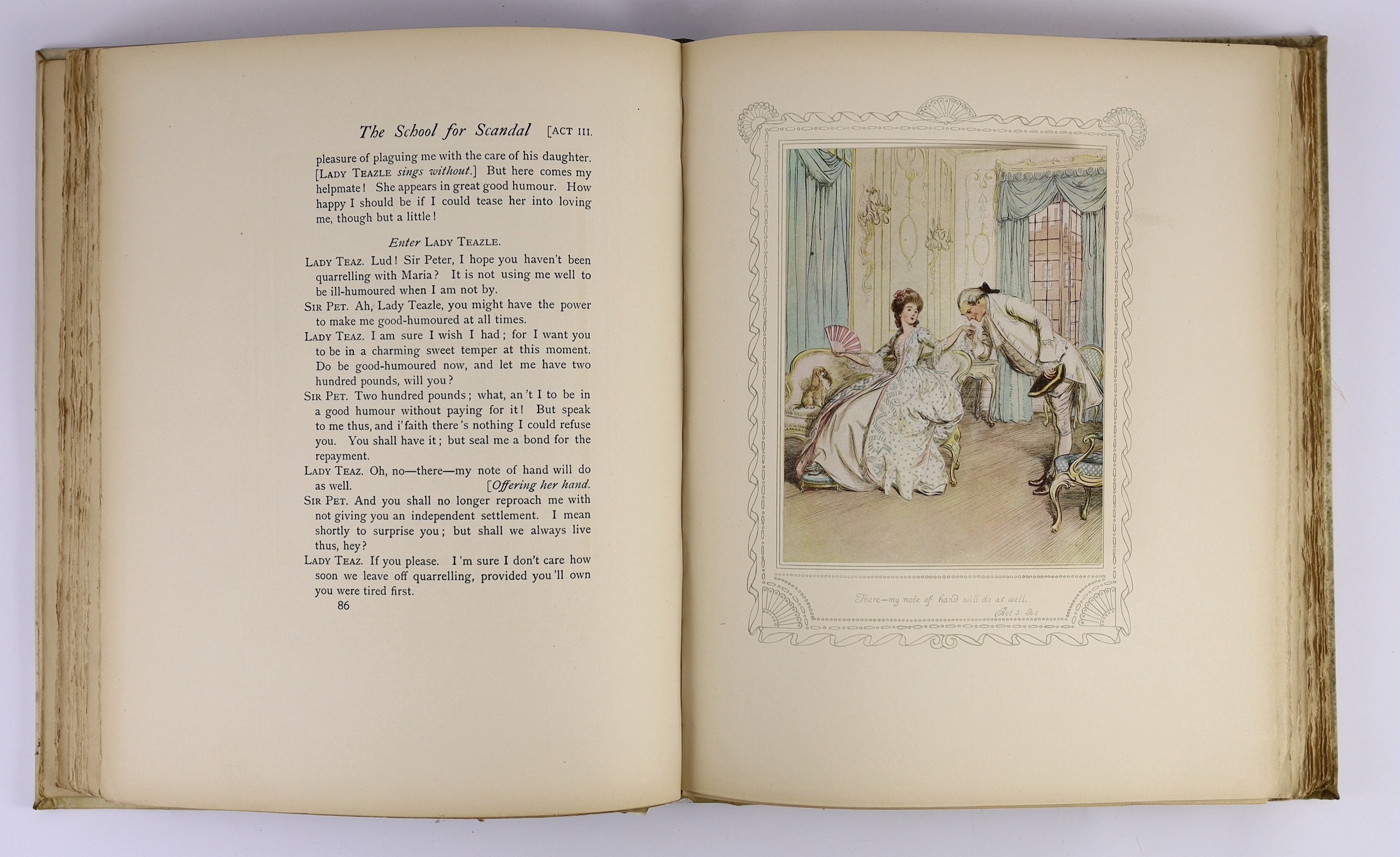 Sheridan, Richard Brinsley - The School for Scandal, one of 350, signed and illustrated by Hugh Thompson, 4to, original vellum gilt, with 25 tipped-in colour plates, endpapers slightly spotted, Hodder and Stoughton, Lond